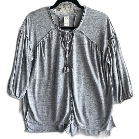 We the Free Linen Blend Boho Top Oversize XS Slouchy Keyhole V Neck Heather Knit - Picture 2 of 13